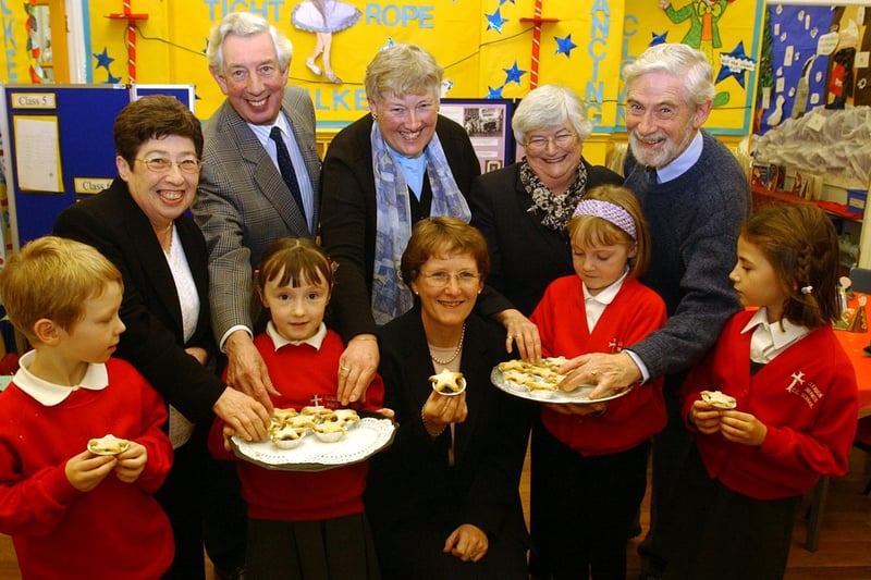 Sharing a mince pie at Cleadon Infants CofE School 18 years ago but who do you recognise in this photo?