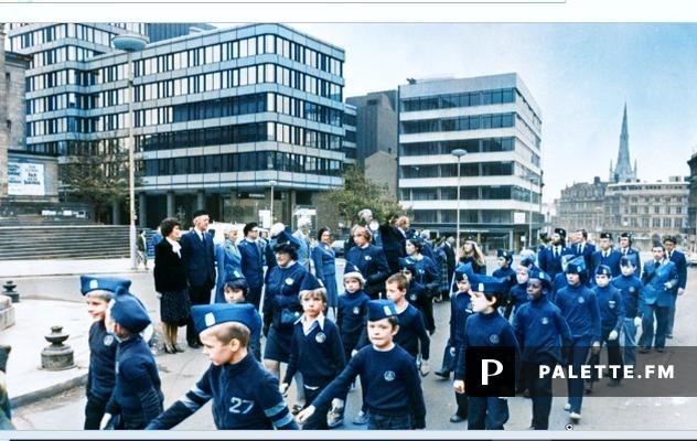 Members of the Boys Brigade Sheffield District Battalion during their founders day parade at Barkers Pool, Sheffield, October 28, 1979. Sheffield Newspapers
