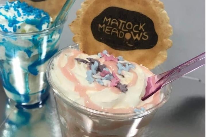 Sit in the parlour and take your pick of the Italian-style ice creams produced on the Dakin family farm at Snitterton Road,  Matlock.