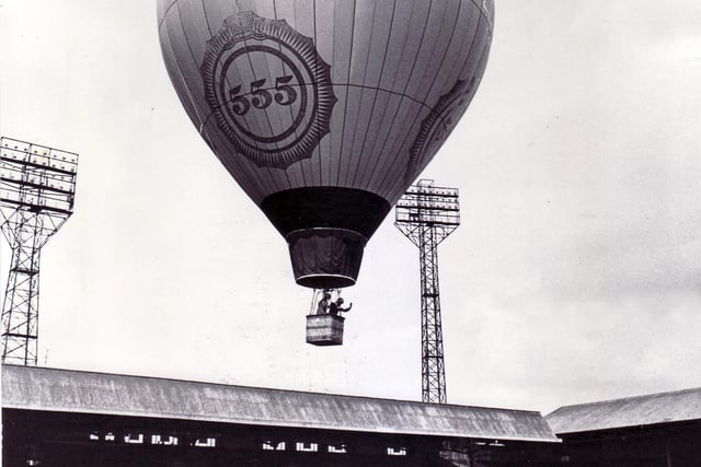 A hot air balloon takes off from Bramall Lane in May 1977.