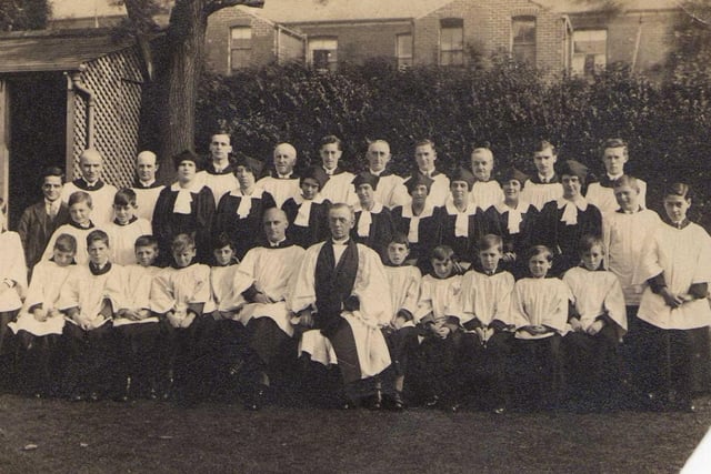 The choir at St Chad's Church in Woodseats, pictured on the Church Field in the early 20th century