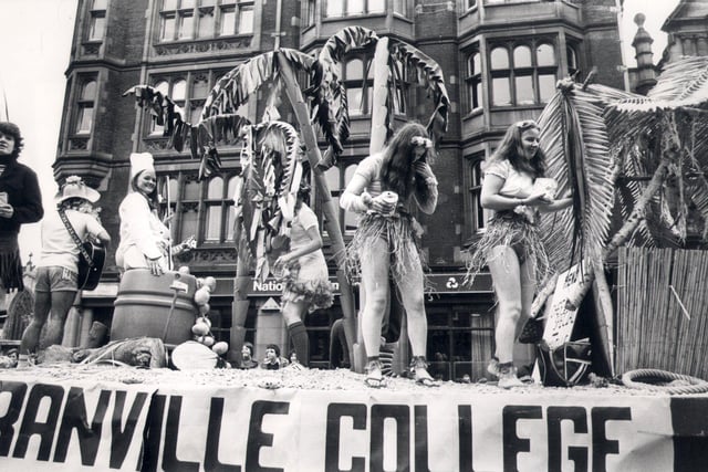 Students of Sheffield University, as they take part in their Ray Day Procession through the centre of Sheffield in 1977