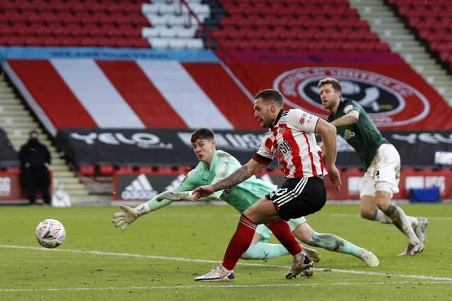 Billy Sharp scores Sheffield United's second goal against Plymouth Argyle: Darren Staples/Sportimage