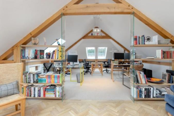 The house's spectacular modern oak-framed home office space.