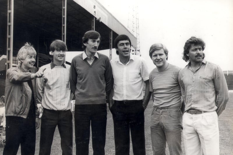 In 1983, Doncaster Rovers brothers Glyn (left) and Ian Snodin (second left) welcomed new boys (from left) Bill Green, from Chesterfield, Ernie, from Lincoln, John Breckin, from Bury, and Andy Kowalski, from Chesterfield.