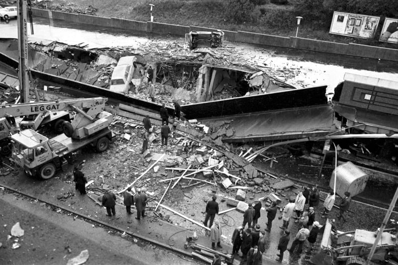 A section of the road at Clarkston Toll in Glasgow, after a faulty gas main exploded killing 20 shoppers and injuring hundreds in October 1971.