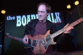 The ever-eccentric John Otway with his double guitar at The Boardwalk in 2002