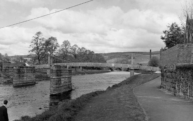 Peebles Bridge in 1962, with three unsightly pillars.