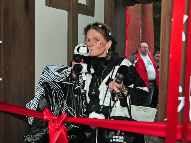 Denise Stronach from East Kilbride is one of the first members of the public to get through the gates to see the pandas.