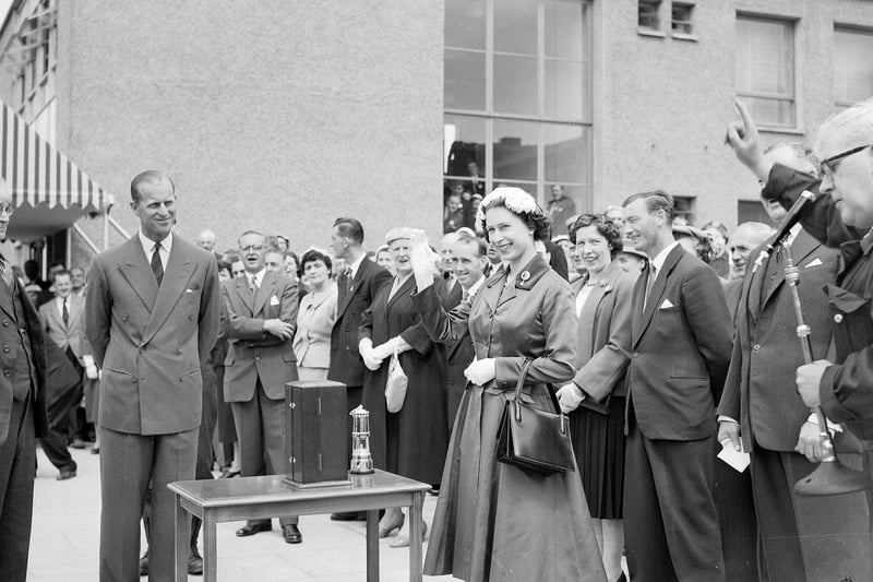 Queen Elizabeth II and Prince Philip, Duke of Edinburgh  meet miners at Rothes Colliery