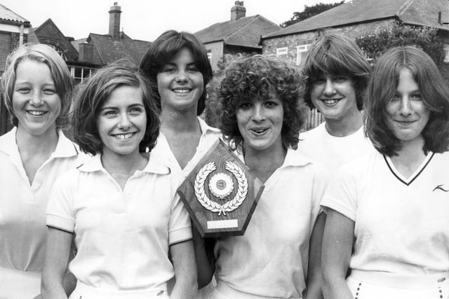 This Mortimer Comprehensive School team won the South Tyneside School's Badminton Association third year trophy in 1978. Left to right are: Karen Park, Christine Stokoe, Tracy Lauder, Jayne Liddle, Ann Davison and Sharon Hartley.