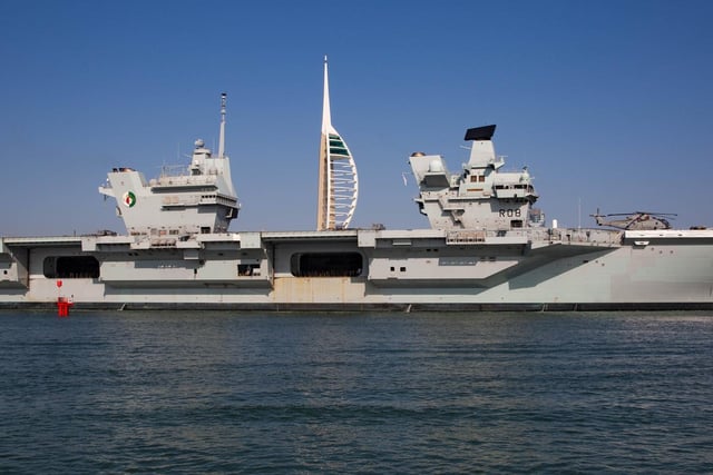 HMS Queen Elizabeth leaving Portsmouth on Monday. Picture: Dave Taylor