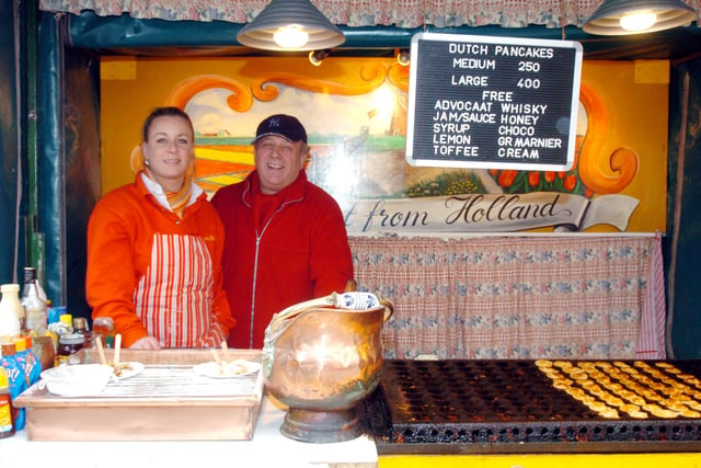 Dutch Pancakes were available from Martiner Visser and father Peter, at the continental market Frenchgate, Doncaster in 2006
