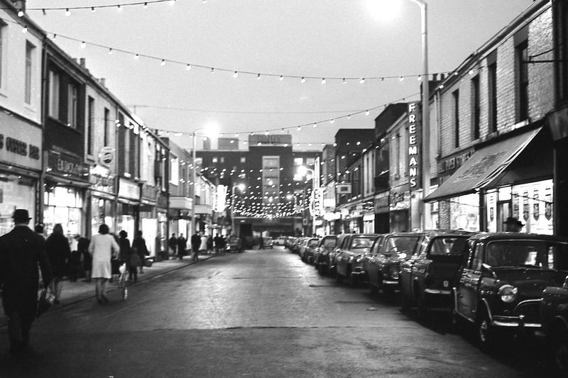 The Christmas decorations are up in this 1965 view of Blandford Street.