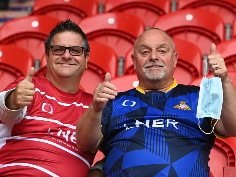 A pair of Rovers fans in the stadium during the friendly with Newcastle United
