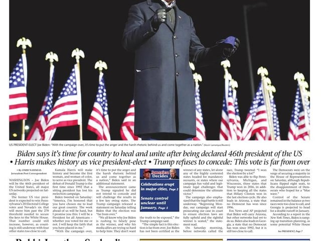 The Jerusalem Post used words directly from the mouth of the new President elect to tell the story