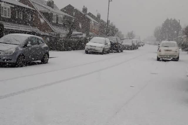 Snow in High Green, Sheffield on Saturday afternoon.