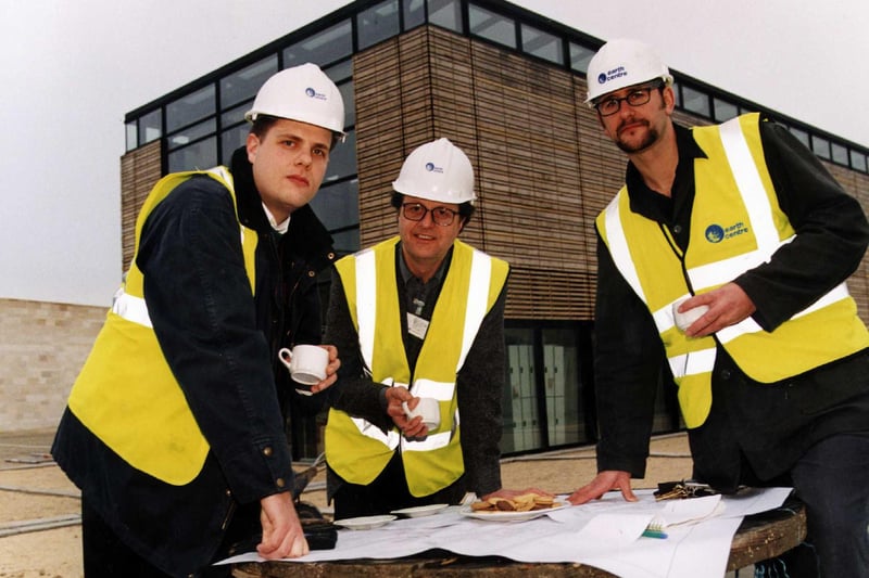 Daniel Gill (left), Michael Gill (centre) and Jonathan Smales, chief executive of the Earth Centre, pictured back in 1999 studied plans of the restaurant facilities to feed the expected 500,000 visitors per year.