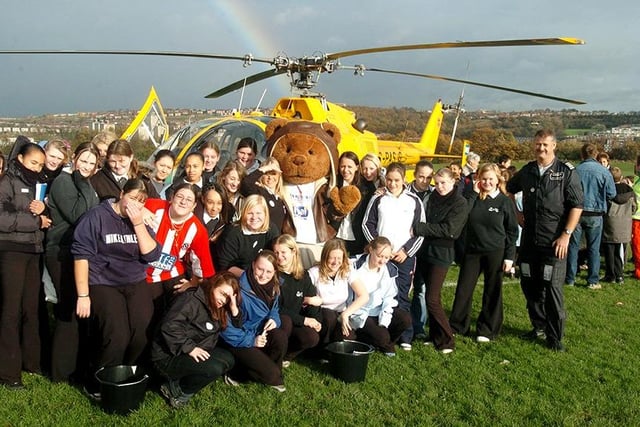 Pictured  at  Newfield Comprehensive school, Norton, where the Yorkshire Air Ambulance dropped in to have their helicopter washed by pupils who were also washing cars to raise cash for the Air Ambulance service, November 12, 2004