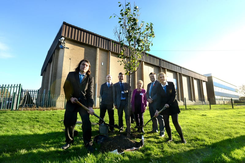 To mark the start of Farringdon Community Academy, a tree planting ceremony was held in 2013. Pictured left to right are student Eden Fowdy, governor and director Steven Kirtley,  head teacher Howard Kemp,  director Megan Blacklock, Gavin Brown, chairman of the board of directors and student Emily Piercy.