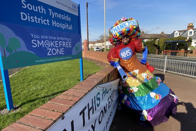 Fundraiser Colin Burgin-Plews at the start of his sponsored walk for the NHS, outside of South Tyneside District Hospital.