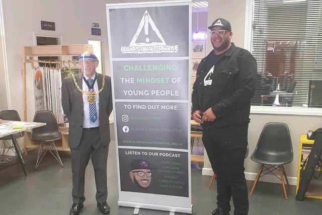 Anthony has given talks and knife crime workshops to young people over the years through Always An Alternative, a not for profit organisation which aims to reduce youth violence. Pictured with the Lord Mayor of Sheffield.