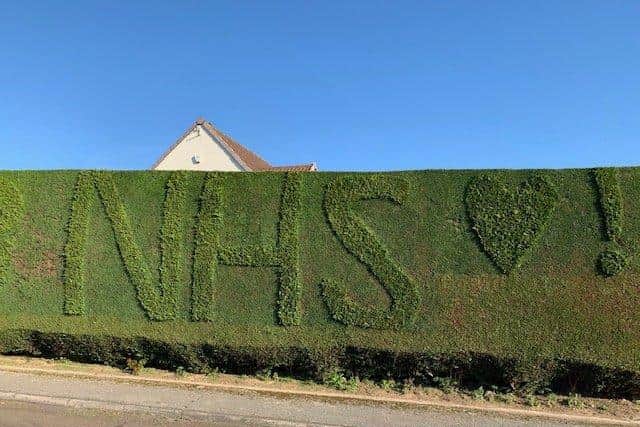This painstakingly sculpted message of thanks to the NHS was spotted on a hedge in South Yorkshire