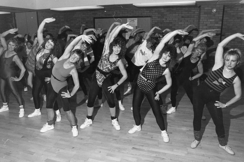 A January 1991 beginners' aerobics class at Temple Park Leisure Centre.