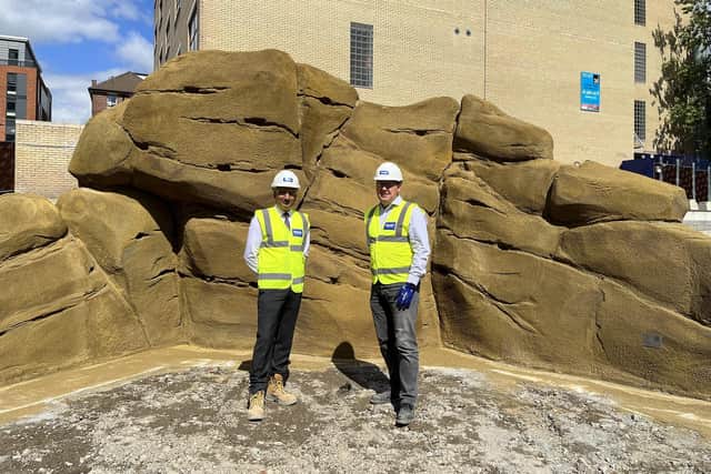 This is the latest landmark in Sheffield city centre – installed today as part of a major transformation scheme. Councillor Mazher Iqbal and Tony Shaw are pictured
