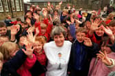 Head teacher Valerie Jackson says goodbye to some of her pupils as she retires from  Stannington Infants School (March 1997)