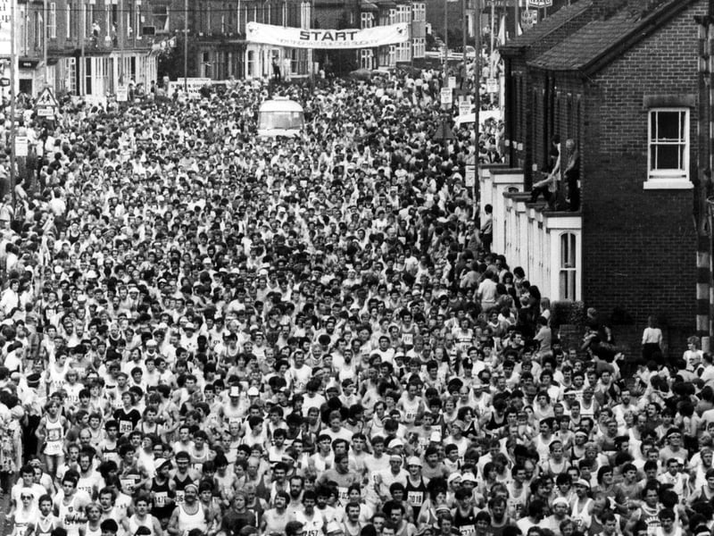 The start of the first Sheffield Marathon in Middlewood Road in June 1982.