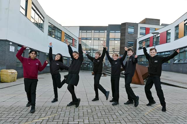 Sheffield Silverdale School wins Top State School of the North for the decade. Pictured are Year 7 pupils Saffron Haseen-Khan, Zoya Ramzan, Jasmine Yall, Sam Jovdan, Oliver Elliot, Killian Kent, Luke Kirkby-Borrell.