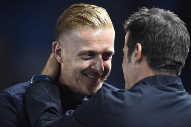 SHEFFIELD, ENGLAND - SEPTEMBER 24: Gary Monk manager of Sheffield Wednesday greets Marco Silva manager of Everton during the Carabao Cup Third Round match between Sheffield Wednesday and Everton at Hillsborough on September 24, 2019 in Sheffield, England. (Photo by Nathan Stirk/Getty Images)