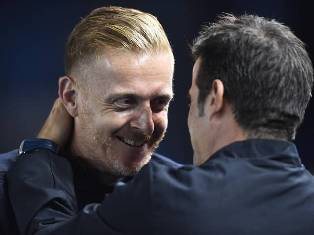 SHEFFIELD, ENGLAND - SEPTEMBER 24: Gary Monk manager of Sheffield Wednesday greets Marco Silva manager of Everton during the Carabao Cup Third Round match between Sheffield Wednesday and Everton at Hillsborough on September 24, 2019 in Sheffield, England. (Photo by Nathan Stirk/Getty Images)