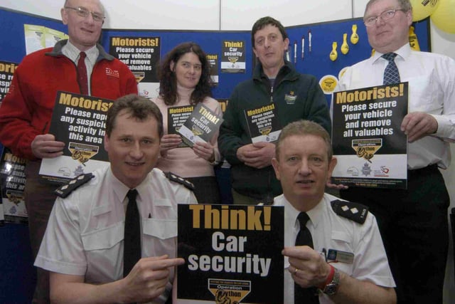 Pictured John Bishop, Peak District National Park Authority, Hazel Earnshaw from Severn Trent Water, Simon Wright from the National Trust, Malcom Mayfield, Community Safety Officer for Derbyshire Dales District Council. Front Chief Inspector Pat Walker and Inspector Tony Dales B Division Community Safety back in 2006