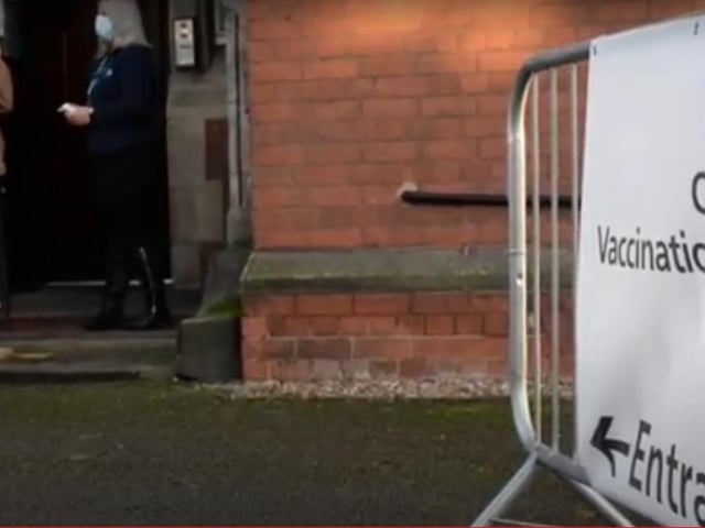 A patient reaches the front of the queue for a Covid 19 vaccine in Doncaster