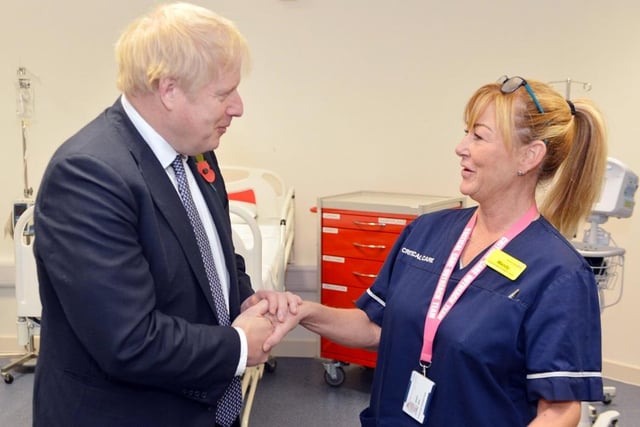 PM Boris Johnson visiting King’s Mill hospital in 2019.