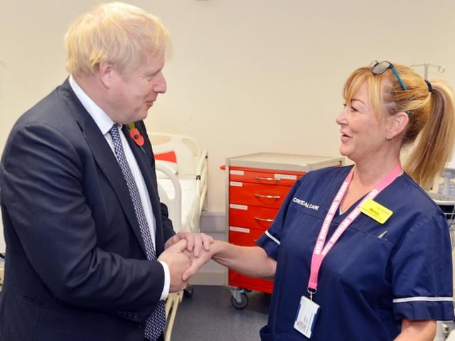 PM Boris Johnson visiting King’s Mill hospital in 2019.