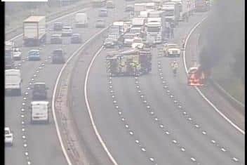 There are delays on the M1 south of Sheffield this morning due to a vehicle fire