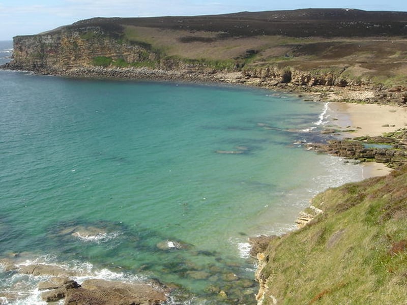 Dunnet Head, which lies eight miles east of Thurso, is the most northerly point on the British mainland. There are majestic cliffs dropping into the t Pentland Firth, inspiring views of Orkney, basking seals and nesting seabirds below. Pictured is Peedie Sand, just to the west of Dunnet Head.