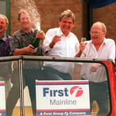 Pictured celebrating their National Lottery win in April 1999 are a six-strong syndicate from the Sheffield Transport Sports & Social Club at Meadowhead, Sheffield on top of an open-top Mainline bus. Pictured left to right are Filip Carpino, Graham Sanderson, Joe Angell, Derek Moore, David Bingham and Jack Whitehead