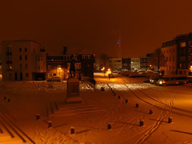 Grand Parade in Old Portsmouth nestles in a blanket of snow