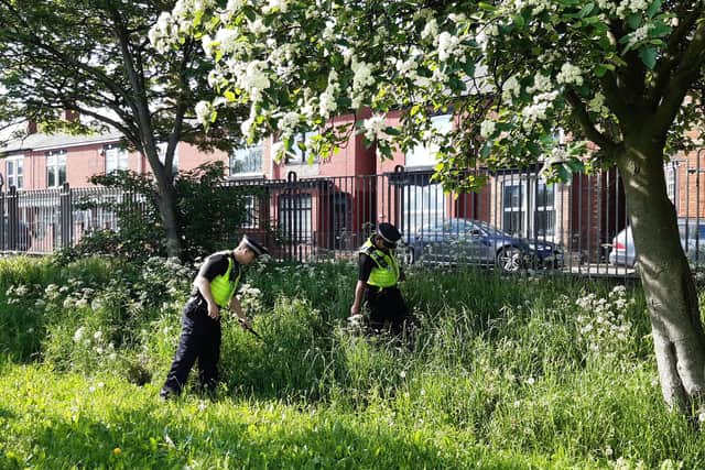 Officers from the Sheffield South East Neighbourhood Policing Team searched Tinsley Green for stashed weapons on Tuesday, May 17, as part of Operation Sceptre