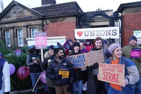 Members of the Royal College of Nursing (RCN) on the picket line outside Royal Victoria Infirmary in Newcastle. Although three trusts have voted to strike, there will be no industrial action in Sheffield today. Picture by Owen Humphreys/PA Wire