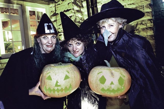 This spooky lot from the Admiral Rodney Pub are about to go on a Halloween treasure hunt. Left to right are Diane Wormdald, Carole Baugh and Corinne Hall, October 31, 1996