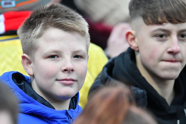 Young Sunderland fans in action at Accrington Stanley.