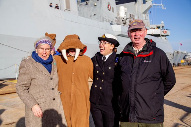 Joanna Taylor, Helen Taylor and Peter Taylor at the arrival of HMS Diamond. Picture: Habibur Rahman