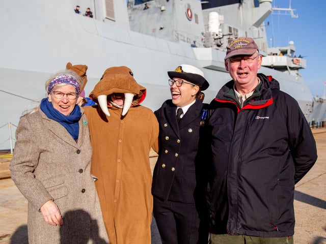 Joanna Taylor, Helen Taylor and Peter Taylor at the arrival of HMS Diamond. Picture: Habibur Rahman