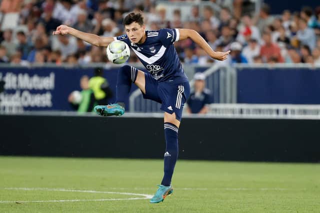 Bordeaux's Swedish defender Anel Ahmedhodzic controls the ball during a French L1 football match between Girondins de Bordeaux and FC Lorient: ROMAIN PERROCHEAU/AFP via Getty Images