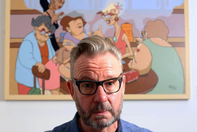 Famous Sheffield artist Pete McKee has thanked NHS staff at Northern General Hospital for saving his life for a third time after discovering he had severe heart failured. Picture: Chris Etchells.